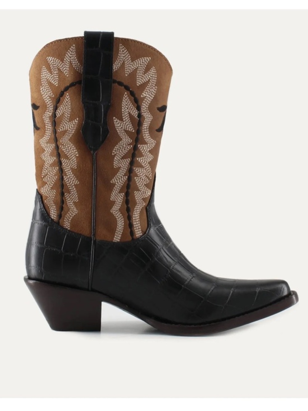 NEW BUCK & BRANA Bianca Leather Boots Sz: 10 tulip embroidered croc embossed